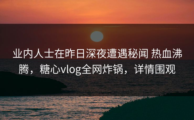 业内人士在昨日深夜遭遇秘闻 热血沸腾，糖心vlog全网炸锅，详情围观